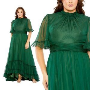 Mac Duggal 68427 Size 16W 16 Green High Neck Ruffle Tiered Long Maxi Gown‎ Dress